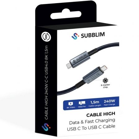 Subblim Cable USB-C a USB-C 240W 4.0 8K Thunderbolt 1.5m Negro